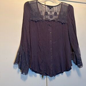 American Eagle Outfitters Gray Flutter Sleeve Tunic